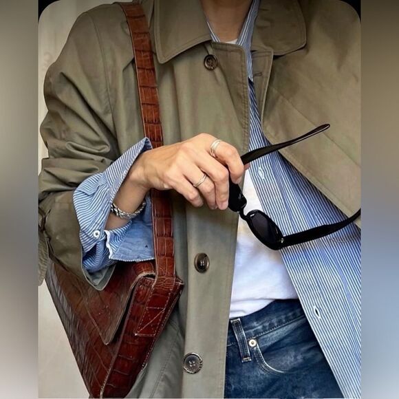 VINTAGE Khaki green oversized trench coat - Picture 4 of 17